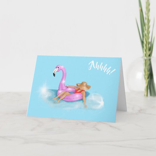 Het relaxen in de pool op een heet roze flamingo f kaart (Voorkant)