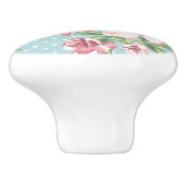 Het rendabele moderne roos met stippen blauwe kas keramische knop (Zijkant)