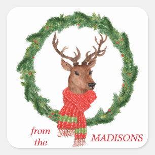 Het Rendier van de Kroon van Kerstmis Vierkante Sticker