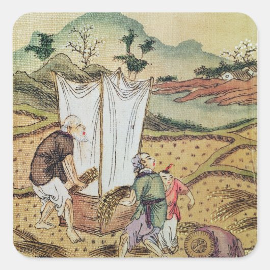 Het rijstverhaal vierkante sticker (Voorkant)