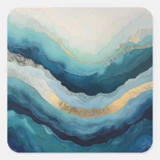 Het Ritme van Golven – Abstracte Oceaanbeweging Vierkante Sticker