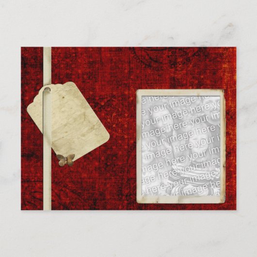 het rode antiek fotomalplaatje van het label briefkaart (Voorkant)