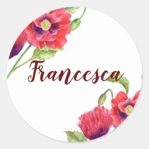 Het rode BloemenArt. van de Waterverf van Papavers Ronde Sticker