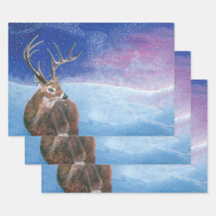 Het rode Deer Cervus elaphus en het winterlandscha Inpakpapier Vel