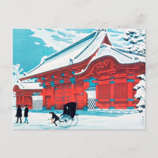 Het Rode Gate van Hongo in Sneeuw door Hiroaki Tak Briefkaart (Voorkant)