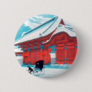 Het Rode Gate van Hongo in Sneeuw door Hiroaki Tak Ronde Button 5,7 Cm