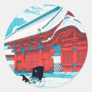 Het Rode Gate van Hongo in Sneeuw door Hiroaki Tak Ronde Sticker