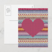 Het rode gebreide hart van de Valentijnsdag Feestdagenkaart (Voorkant / Achterkant)