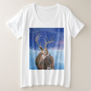 Het rode hert Cervus elaphus en winterlandschap Grote Maat T-shirt