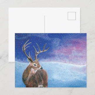 Het rode hert (Cervus elaphus) in de winter Feestdagenkaart