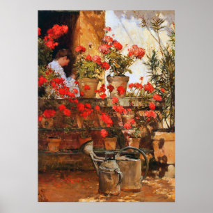 Het rode Impressionisme van Geraniums Poster