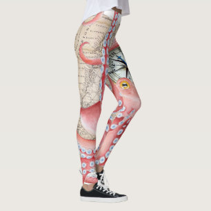 Het rode Kompas van de Kaart van de Octopus Leggings