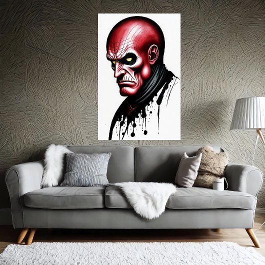 Het Rode Man met gele ogen | AI Art Poster