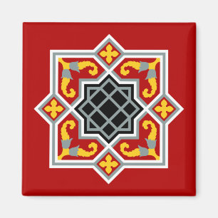Het rode octagonale patroon van Barcelona tegel op Magneet