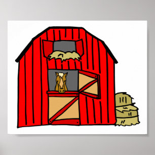 Het rode PaardenBoerderij van de Scène van de Poster