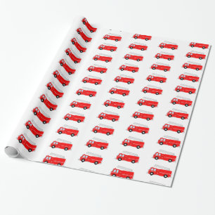 Het rode Patroon van de Vrachtwagen van de Brand Cadeaupapier