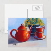 Het rode Theepot & Briefkaart van Theekopjes (Voorkant / Achterkant)