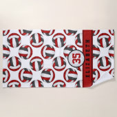 het rode zwarte volleybalteam kleuren sporters strandlaken (Voorkant)