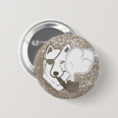 Het roken Wolf Ronde Button 5,7 Cm (Voorkant /achterkant)