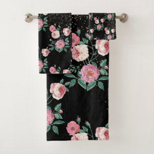 Het romantische ontwerp van pioen bloemen en bad handdoek