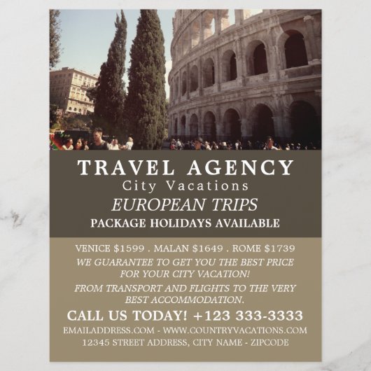 Het Romeinse Colosseum, Reisagentschap Advertentie Flyer (Voorkant)