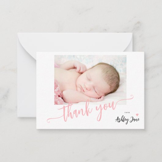 Het roze baby shower van de het manuscriptfoto van notitiekaartje (Voorkant)