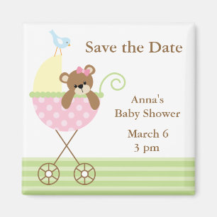 Het roze Baby shower van het Beer sparen de Datum Magneet