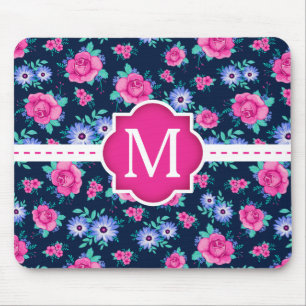 Het roze BloemenMonogram van de Douane van het Muismat