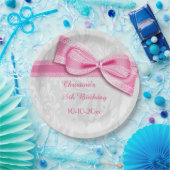 het Roze Damast van de 55ste Verjaardag en Boog Papieren Bordje (Feest)