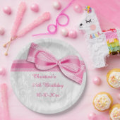 het Roze Damast van de 55ste Verjaardag en Boog Papieren Bordje (Feest)