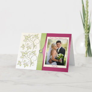 Het roze en Groen dankt u kaardt met Foto Bedankkaart