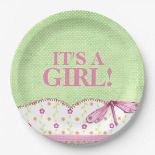 Het roze en Groene Baby shower van de Libel Papieren Bordje