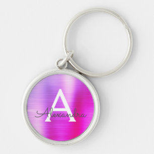 Het roze en Paarse Monogram van het Roestvrij Sleutelhanger