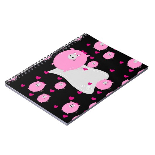 Het roze en zwarte patroon van micro-varkens perso notitieboek (Linkerzijde)