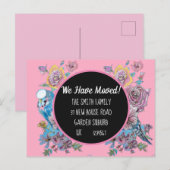 Het roze Floral Briefkaart van het Nieuwe Adres, w (Voorkant / Achterkant)