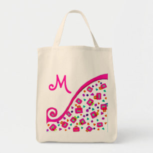 HET ROZE FUCHSIAKLEURIG ZWARTE ABSTRACTE MONOGRAM TOTE BAG