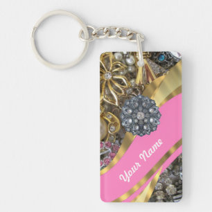 Het roze & gouden bling sleutelhanger
