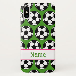 Het roze Groene Voetbal Sportpatroon van Meisjes iPhone X Hoesje