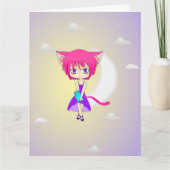 Het roze Haired Meisje van Neko Anime, Wenskaart Kaart (Voorkant)