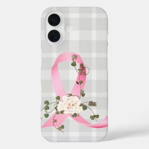 Het roze lint met klimop op Plaid iPhone 16 Hoesje