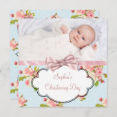 Het roze nam het Doopsel van de Foto van het Kaart (Voorkant / Achterkant)