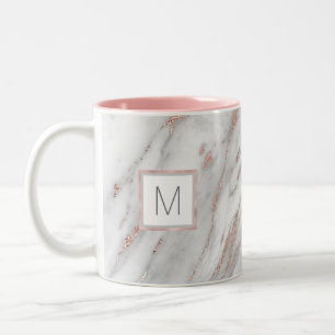 Het roze nam het Gouden Marmeren Grijze MONOGRAM Tweekleurige Koffiemok