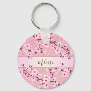 Het Roze van de Bloesems van de kers schittert Sleutelhanger