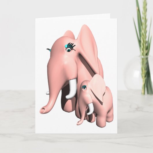 Het roze Wenskaart van Olifanten Kaart (Voorkant)