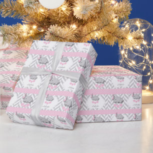Het roze, Witte Grijze Baby shower van de Olifant Cadeaupapier