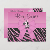 Het roze Zebra drukte Boog & schittert het Baby Kaart (Voorkant / Achterkant)