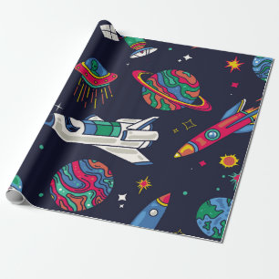 Het ruimteschip in Galaxy vormt een naadloos patro Cadeaupapier
