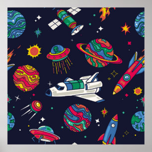 Het ruimteschip in Galaxy vormt een naadloos patro Poster
