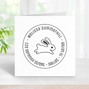Het runnen van Bunny Rabbit Round Address Rubberstempel