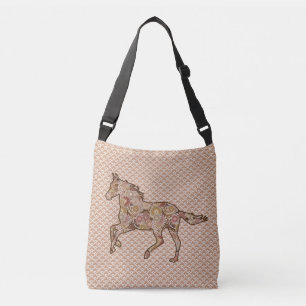 Het runnen van Horse Silhouette, Bruin, Tan, en Cr Crossbody Tas